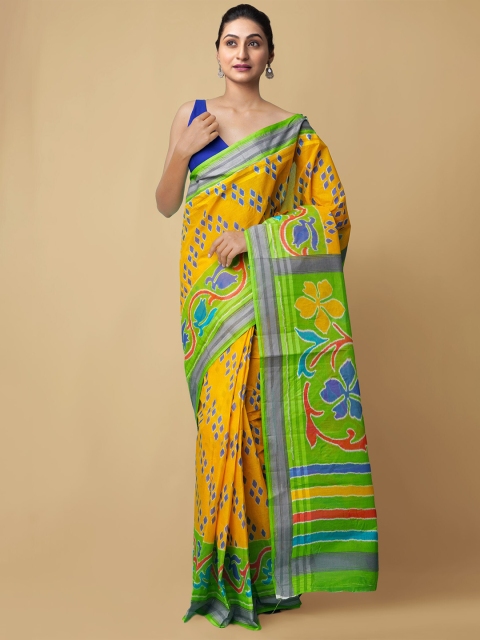 

Unnati Silks Women Yellow & Green Pure Krisha Summer Cotton Sustainable Saree
