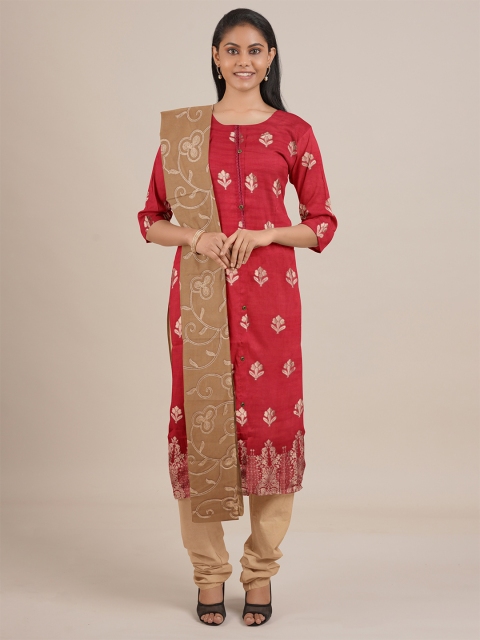 

Pothys Maroon & Beige Unstitched Dress Material