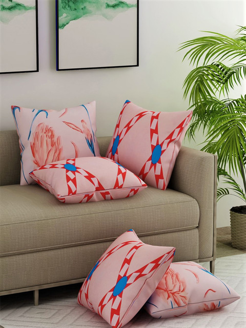 

Salona Bichona Peach-Coloured & Blue Set of 5 Floral Square Cushion Covers
