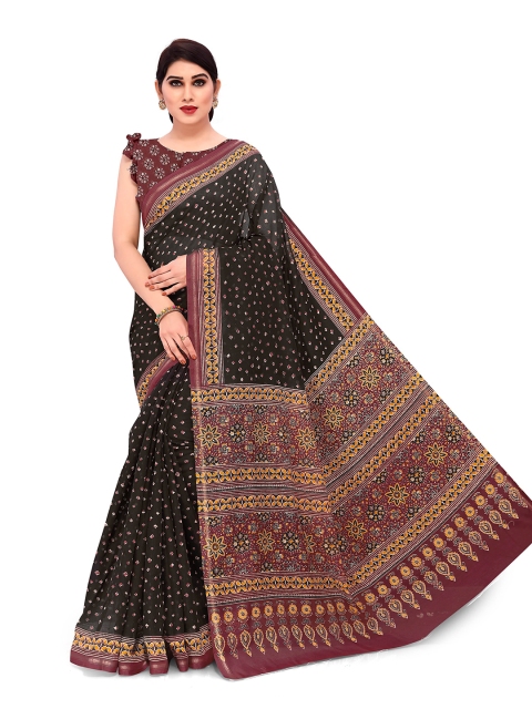 

KALINI Black & Maroon Bandhani Polycotton Saree