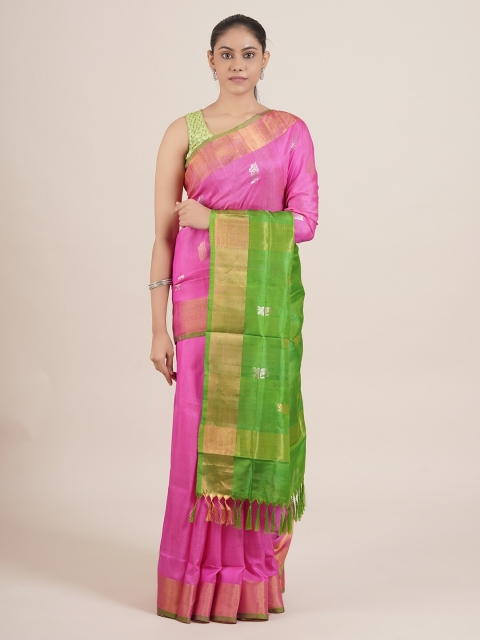 

Pothys Pink & Green Woven Design Pure Silk Uppada Saree