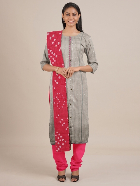 

Pothys Women Grey & Pink Unstitched Dress Material