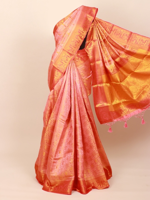 Pothys Peach-Coloured & Red Woven Design Zari Art Silk Banarasi Saree