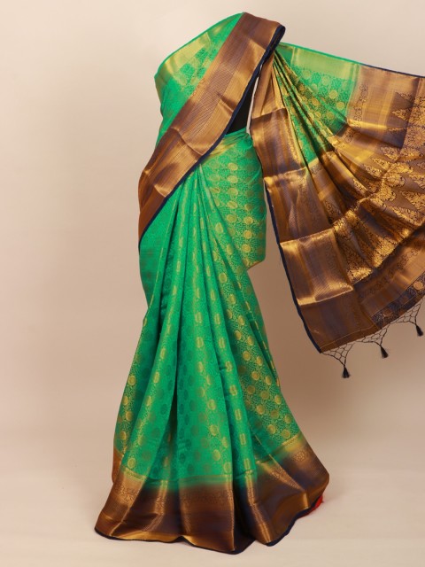 

Pothys Green & Gold-Toned Floral Zari Art Silk Banarasi Saree