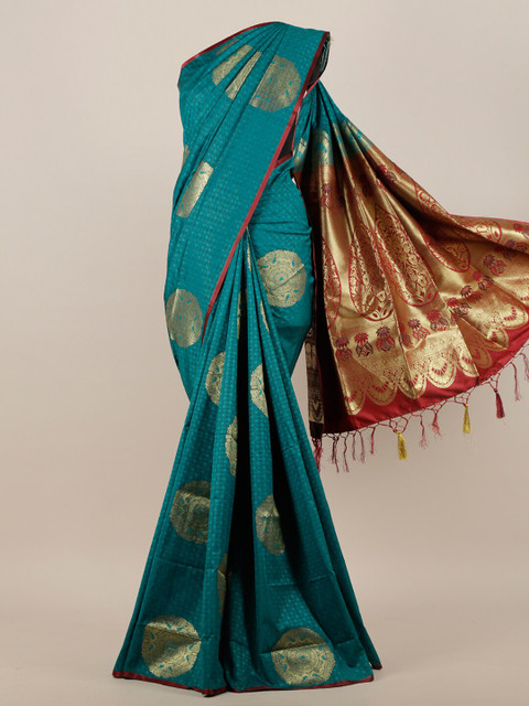 

Pothys Teal & Red Woven Design Art Silk Saree