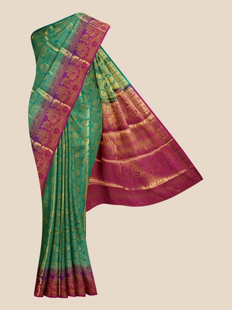 

KLM Fashion Mall Green Ethnic Motifs Zari Silk Blend Banarasi Saree