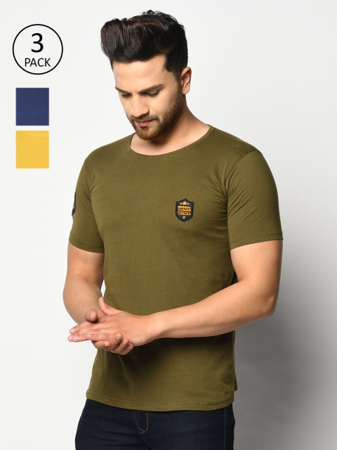 

ELEGANCE Men Pack Of 3 Green & Blue T-shirt