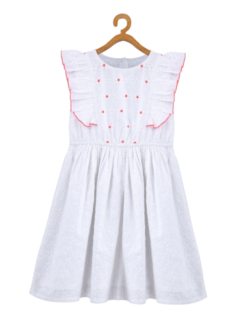 

Miyo White Floral Embroidered Cotton Fit & Flare Dress