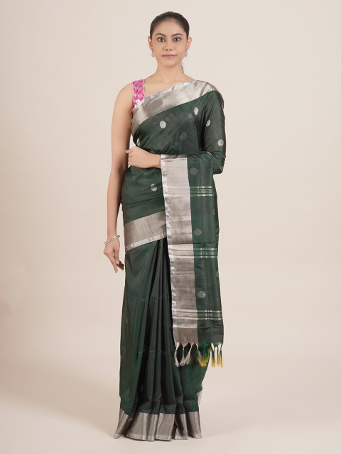 

Pothys Green & Silver-Toned Pure Silk Uppada Saree