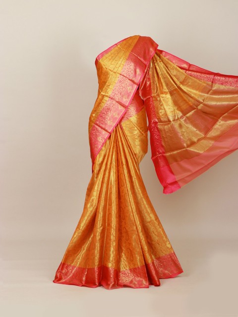 

Pothys Orange & Pink Ethnic Motifs Zari Art Silk Banarasi Saree