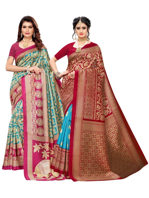 

KALINI Teal & Maroon Pack of 2 Ethnic Motifs Art Silk Saree