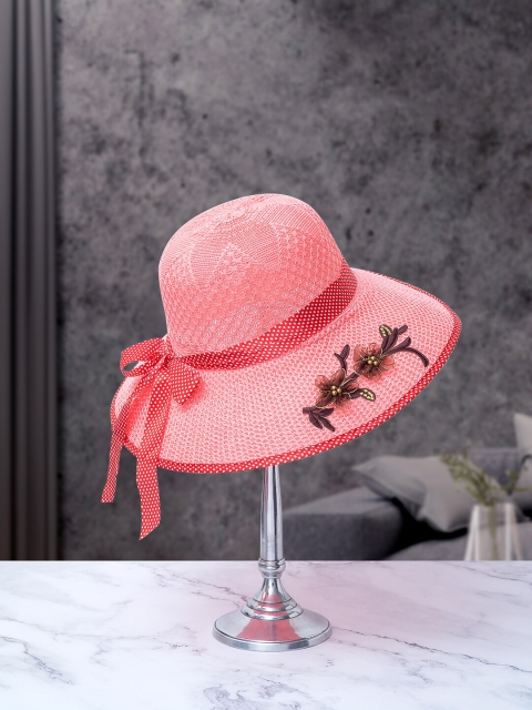 

Golden Peacock Peach Woven Design Sun Hat with Embroidered Detail