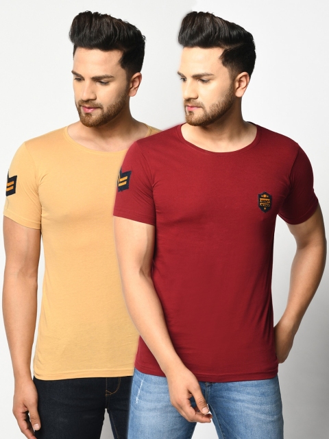 

ELEGANCE Men Maroon & Beige 2 T-shirts