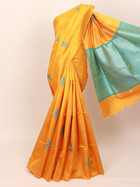 

Pothys Mustard & Blue Paisley Jute Silk Saree