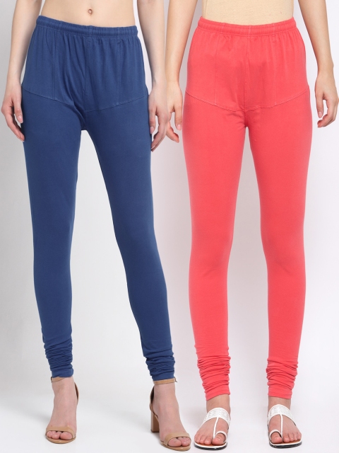 

KLOTTHE Women Pack Of 2 Solid Cotton Churidar-Length Leggings, Blue