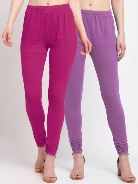 

KLOTTHE Women Pack Of 2 Lavender-Colored & Magenta Pink Churidar-Length Cotton Leggings