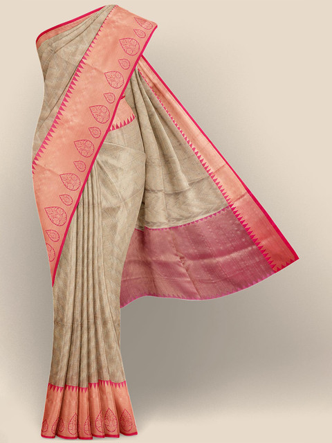 

Kalamandir Tan & Pink Woven Design Silk Blend Banarasi Saree