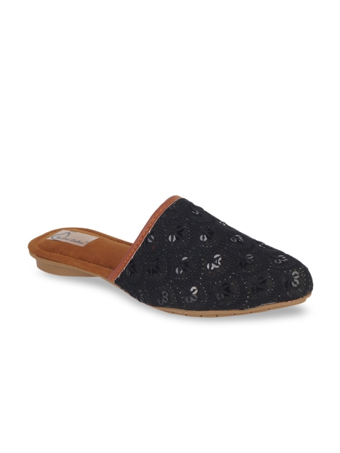 

The Desi Dulhan Women Black Embellished Mules Flats