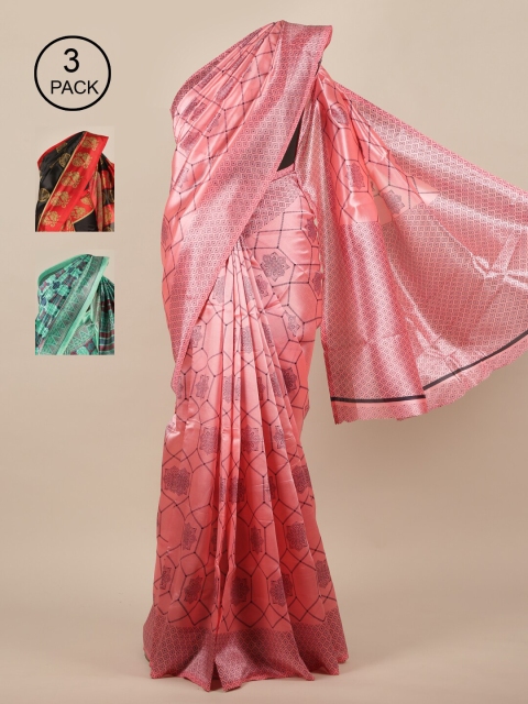 

Pothys Pack Of 3 Jute Silk Sarees, Pink
