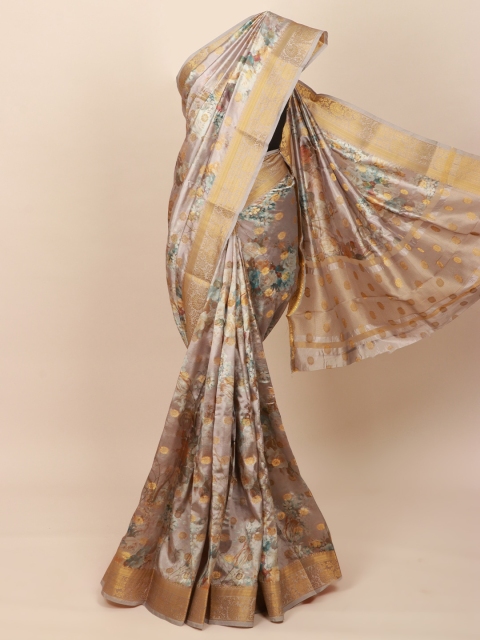 

Pothys Beige & Green Floral Zardozi Art Silk Saree