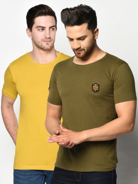 

ELEGANCE Men Set of 2 Yellow & Olive Green T-shirt