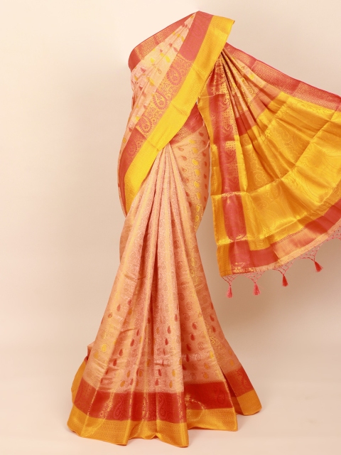 

Pothys Peach & Gold Woven Design Zari Art Silk Banarasi Saree