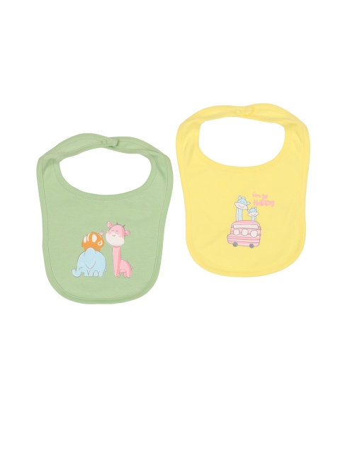 

KICKS & CRAWL Infant Kids Pack Of 2 Pure Cotton Printed Soft & Happy Bibs, Yellow