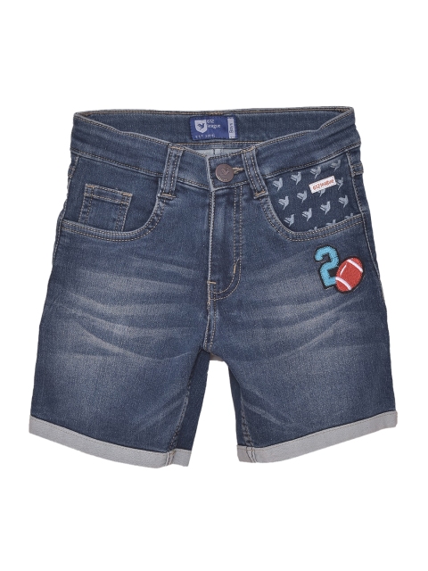 

612 league Boys Navy Blue Washed Mid-Rise Denim Shorts