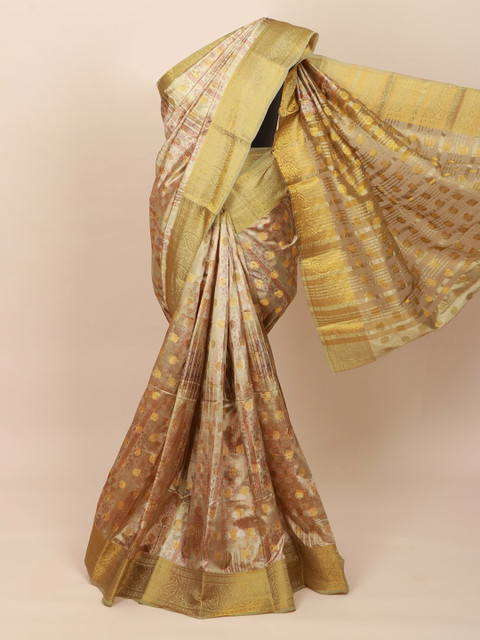 

Pothys Green & Gold-Toned Woven Design Art Silk Saree