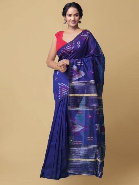 

Unnati Silks Blue & Pink Silk Cotton Maheshwari Saree