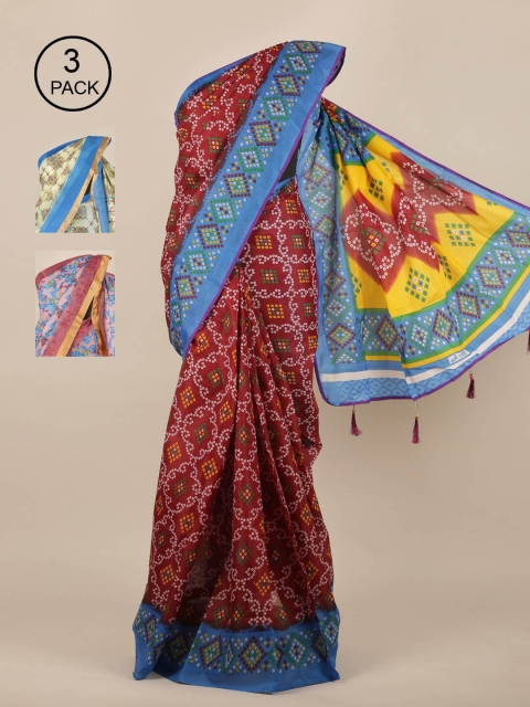 

Pothys Pack of 3 Cotton Blend Saree, Maroon