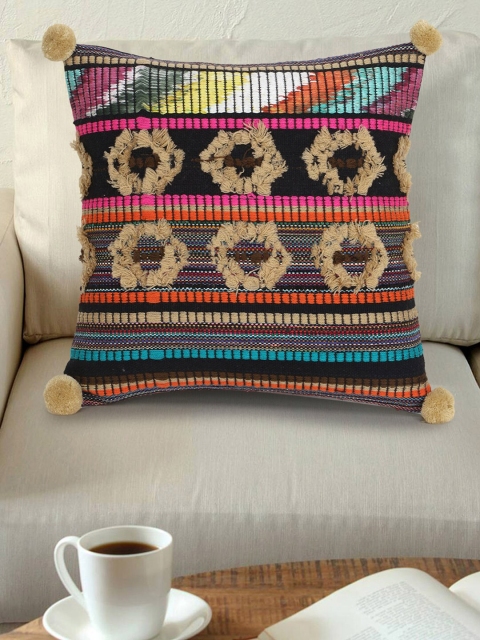 

Mezposh Beige & Black Embroidered Square Cushion Covers