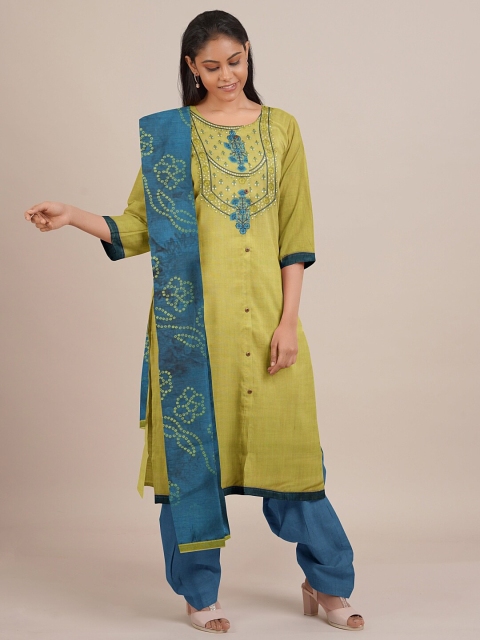 

Pothys Green & Blue Unstitched Dress Material