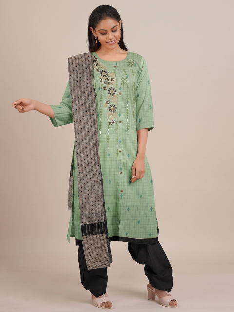 

Pothys Green & Black Embroidered Unstitched Dress Material