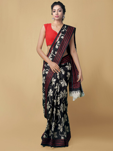 

Unnati Silks Black & White Ethnic Motifs Pure Cotton Kovai Saree