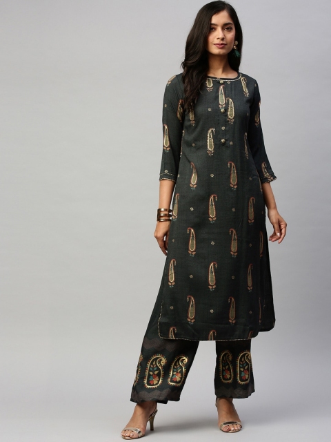 

Ishin Women Grey Ethnic Motifs Printed Kurta with Trousers