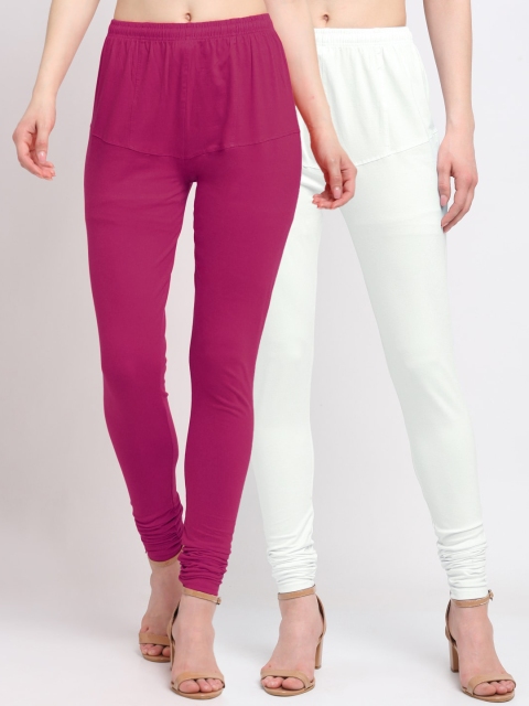 

KLOTTHE Women Pack Of 2 Solid Churidar-Length Cotton Leggings, White