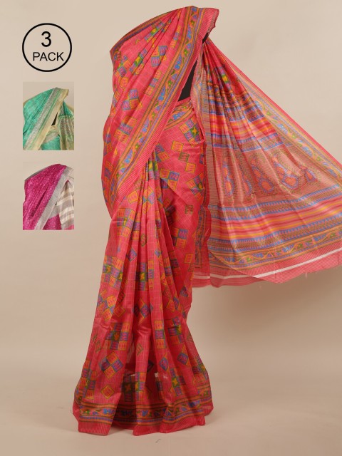 

Pothys Pack of 3 Printed Jute Silk Saree, Multi