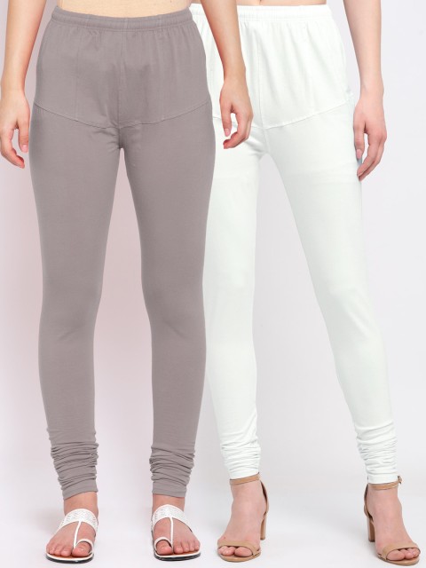 

KLOTTHE Women Pack Of 2 Solid Churidar-Length Cotton Leggings, White