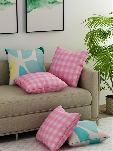 

Salona Bichona Pink & Blue Set of 5 Geometric Square Cushion Covers