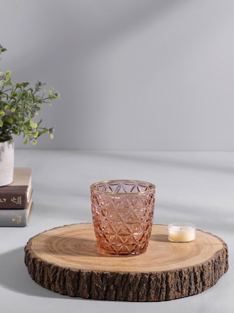 

Pure Home and Living Set Of 6 Pink & Gold-Toned Textured Glass Votive Candle Holders