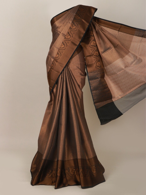 

Pothys Copper-Toned & Gold-Toned Ethnic Motifs Zari Art Silk Banarasi Saree