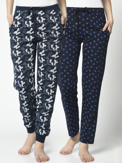 

VIMAL JONNEY Women Pack Of 2 Printed Lounge Pants, Navy blue