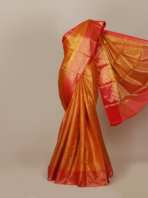 

Pothys Orange & Gold-Toned Woven Design Zari Art Silk Banarasi Saree