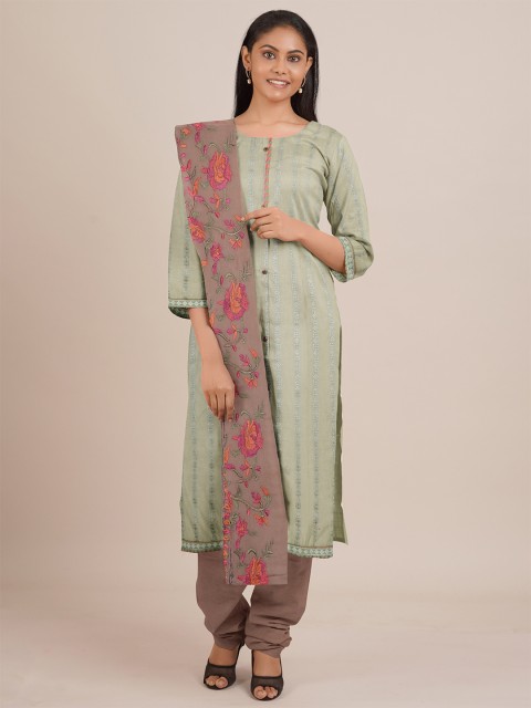 

Pothys Green & Pink Unstitched Dress Material