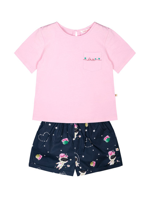 

Budding Bees Girls Pink & Navy Blue Cotton Night Suit