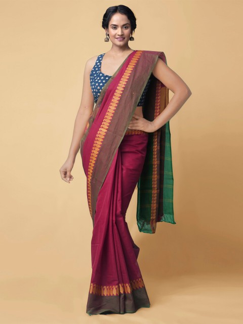 

Unnati Silks Maroon & Green Paisley Pure Cotton Mangalagiri Saree