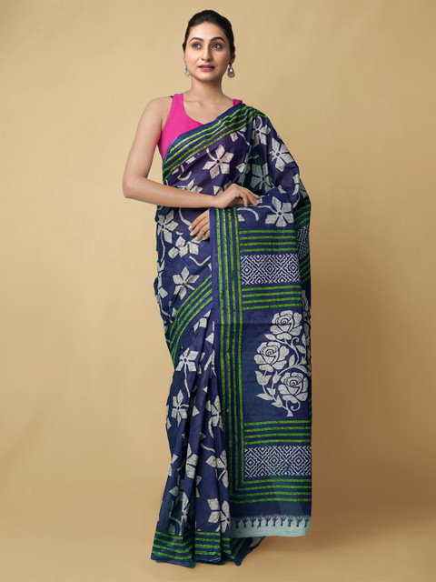 

Unnati Silks Women Blue & White Pure Krisha Summer Cotton Sustainable Saree