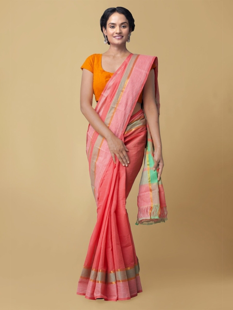 

Unnati Silks Pink & Sea Green Zari Pure Cotton Mangalagiri Handloom Saree