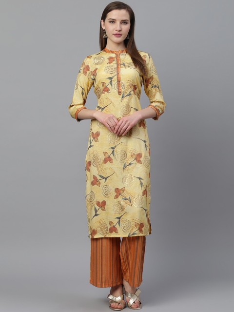 

Ishin Women Yellow Floral Printed Kurta with Palazzos